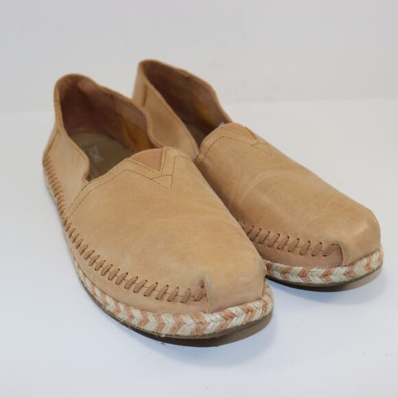 TOMS Tan Leather Espadrille Slip-On Shoes Women’s Size 11 - Picture 1 of 6